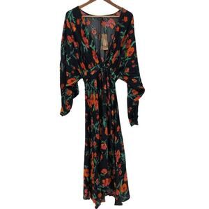 Nasty Gal Women's Black Floral Batwing Maxi Dress – Size 2